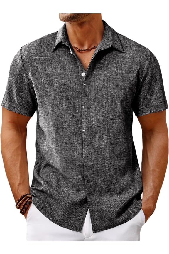 Men's Short Sleeve Linen Shirt, Lightweight Casual Button Up for Beach, Wedding & Daily Wear