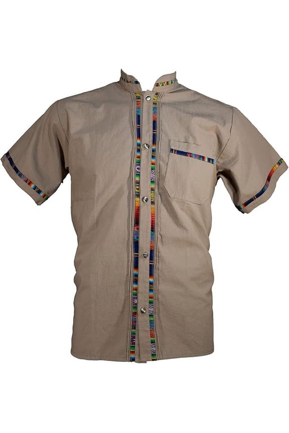 Men's Short Sleeve Mexican Guayabera Shirts Made in Mexico, Multiple Colors (Large, Brown)