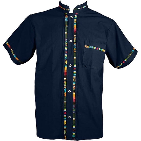 Men's Short Sleeve Mexican Guayabera Shirts Made in Mexico, Multiple Colors (Medium, Navy)