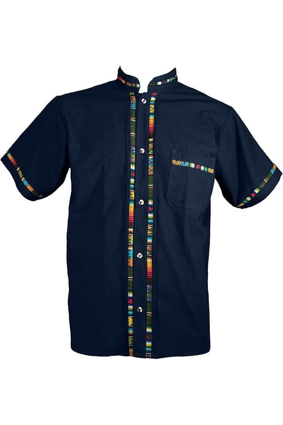 Men's Short Sleeve Mexican Guayabera Shirts Made in Mexico, Multiple Colors (Medium, Navy)