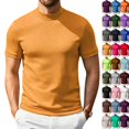 thumbnail image 1 of Men's Short Sleeve Mock Neck Pullover Sweaters Casual Stylish Slim Fit Basic Top Silk-Like Fabric,Earthy Yellow M, 1 of 7