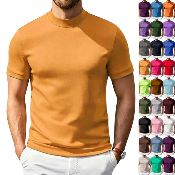 Men's Short Sleeve Mock Neck Pullover Sweaters Casual Stylish Slim Fit Basic Top Silk-Like Fabric,Earthy Yellow M