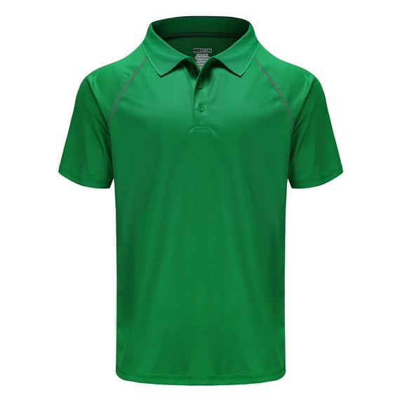 Men's Short Sleeve Moisture Wicking Performance Tennis Golf Polo Shirt, Side Blocked, Green 2XL