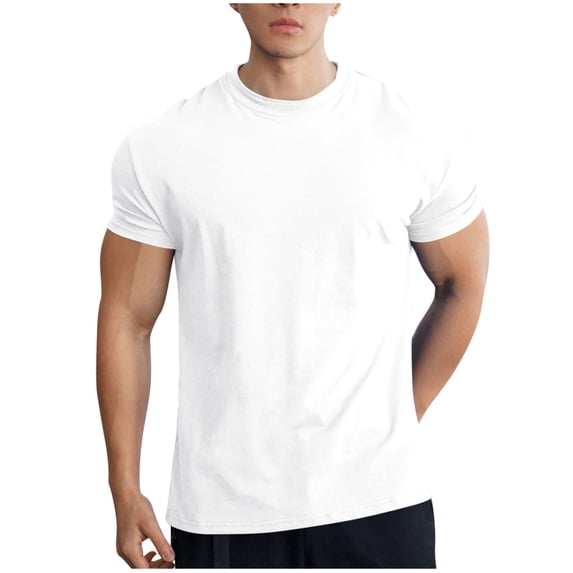 Men's Short Sleeve Muscle Fit T-Shirt Solid Crew Neck Athletic Tee, Quick Dry Workout Performance Jersey Bodybuilding Training Shirt for Fitness