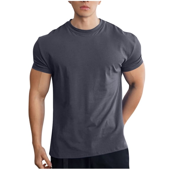 Men's Short Sleeve Muscle Fit T-Shirt Solid Crew Neck Athletic Tee, Quick Dry Workout Performance Jersey Bodybuilding Training Shirt for Fitness
