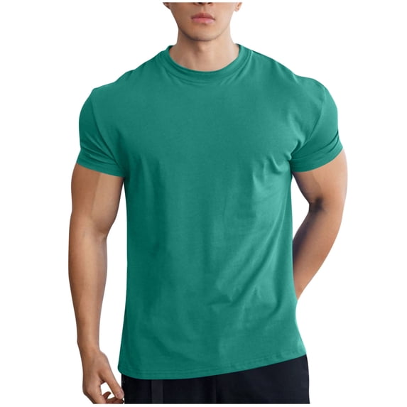 Men's Short Sleeve Muscle Fit T-Shirt Solid Crew Neck Athletic Tee, Quick Dry Workout Performance Jersey Bodybuilding Training Shirt for Fitness