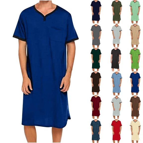 Men's Short Sleeve Nightshirt Sleepwear Lightweight Breathable Lounge Shirt with Pocket Loose Fit Summer Home Wear