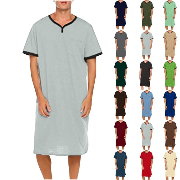 Men's Short Sleeve Nightshirt Sleepwear Lightweight Breathable Lounge Shirt with Pocket Loose Fit Summer Home Wear