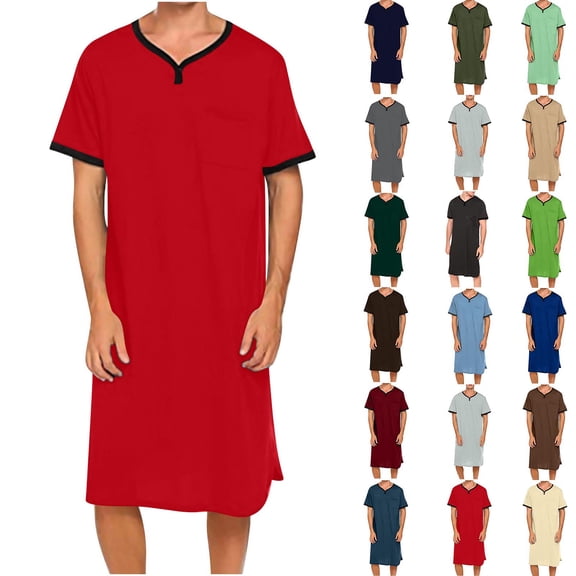Men's Short Sleeve Nightshirt Sleepwear Lightweight Breathable Lounge Shirt with Pocket Loose Fit Summer Home Wear