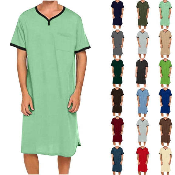 Men's Short Sleeve Nightshirt Sleepwear Lightweight Breathable Lounge Shirt with Pocket Loose Fit Summer Home Wear