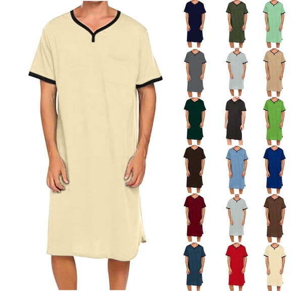 Men's Short Sleeve Nightshirt Sleepwear Lightweight Breathable Lounge Shirt with Pocket Loose Fit Summer Home Wear