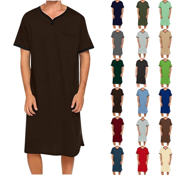 Men's Short Sleeve Nightshirt Sleepwear Lightweight Breathable Lounge Shirt with Pocket Loose Fit Summer Home Wear