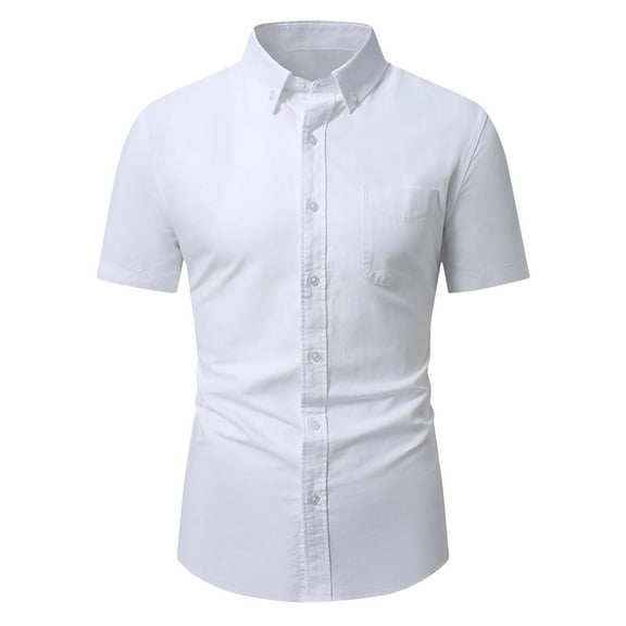 Men's Short Sleeve Oxford Shirt Regular Fit Button Down Collar Shirts with Pocket