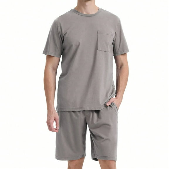 Men's Short - Sleeve Pajama Set: Soft, Pocket - Front for Lounge & Sleep