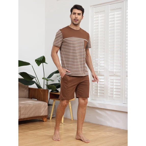 Men's Short Sleeve Pajama Sets 2 Pieces Men Cotton Pajamas Sets with Shorts Men Summer Sleepwear Set with Pockets, S-XXL