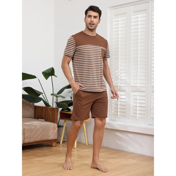 Men's Short Sleeve Pajama Sets 2 Pieces Men Cotton Pajamas Sets with Shorts Men Summer Sleepwear Set with Pockets, S-XXL