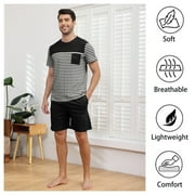 LONGZHUO Men's Short Sleeve Pajama Sets 2 Pieces Men Cotton Pajamas Sets with Shorts Men Summer Sleepwear Set with Pockets, S-XXL