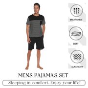 DEJI Men's Short Sleeve Pajamas 2 Pieces Mens Striped Cotton Pajamas Set Mens Summer Pajamas Sets, L-2XL