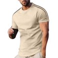 thumbnail image 1 of Men's Short Sleeve Performance Athletic T-Shirts: Muscle Fit Quick Dry Tops Striped Workout Running Activewear Summer Casual Soft Stretch Shirts Father's Day Gift, 1 of 5