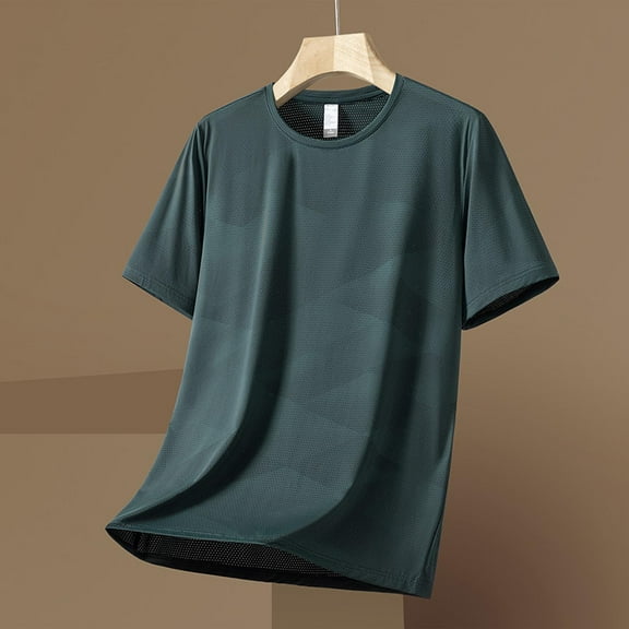 Men's Short Sleeve Performance Shirt, Quick Dry Casual Shirt, Breathable Round Neck Tee for Outdoor and Daily Wear