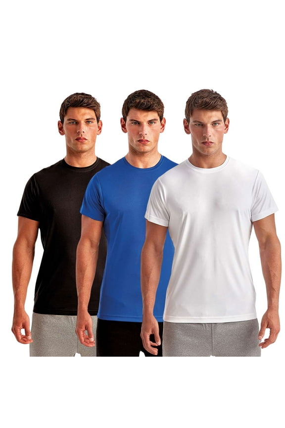Men's Short Sleeve Performance T-Shirt, 100% Recycled Polyester Crewneck Tee, Wholesale Mix Bulk T-Shirts (Dark Color 3 Pack, M)