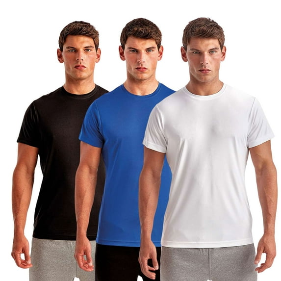 Men's Short Sleeve Performance T-Shirt, 100% Recycled Polyester Crewneck Tee, Wholesale Mix Bulk T-Shirts (Dark Color 3 Pack, M)