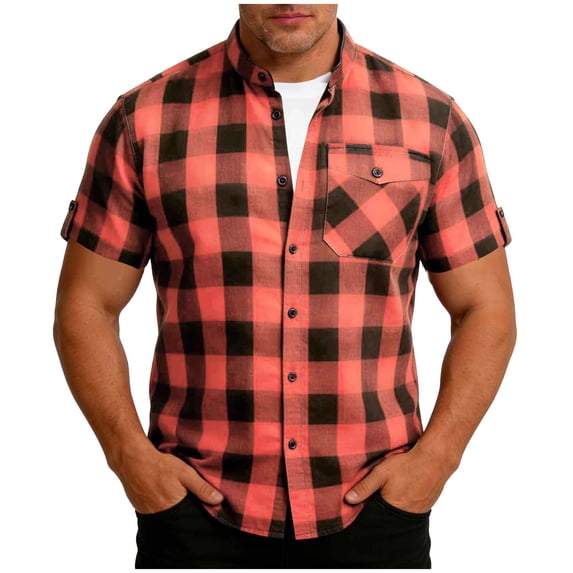 Men's Short Sleeve Plaid Shirt Casual Workout Lightweight Button Down Shirts Summer Fashion Tops Shirt with Pocket
