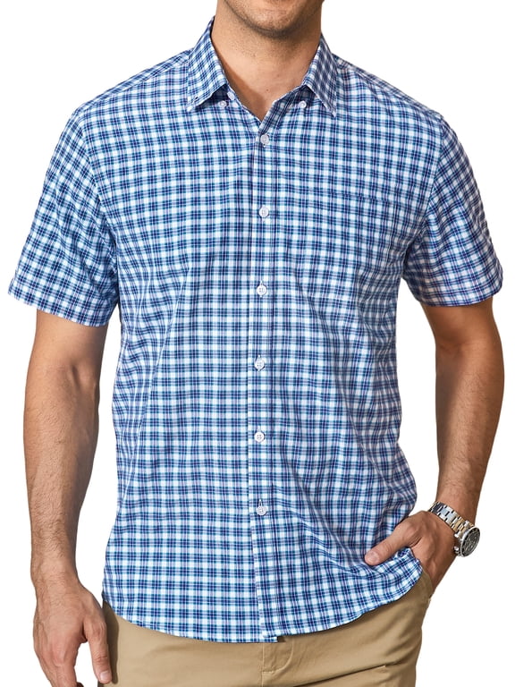 Mens Plaid Button Down Shirts Mens Short Sleeve Shirts Regular Fit Mens Button Up Casual Shirts L