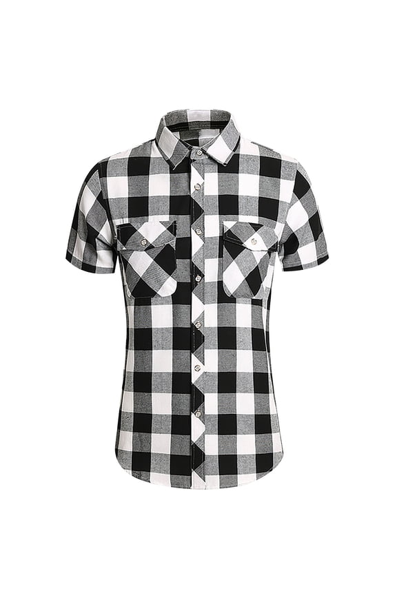 Men's Short Sleeve Plaid Western Shirt W/Pearl Snap-on Buttons