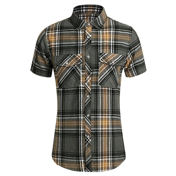 Men's Short Sleeve Plaid Western Shirt W/Pearl Snap-on Buttons