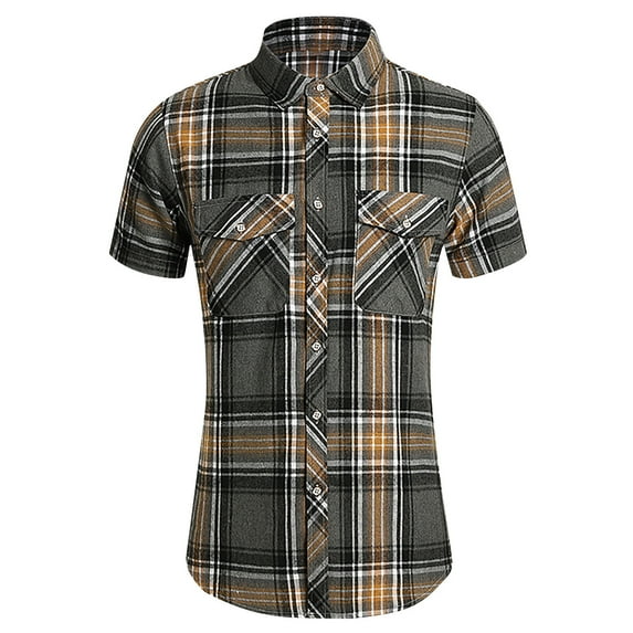 Men's Short Sleeve Plaid Western Shirt W/Pearl Snap-on Buttons