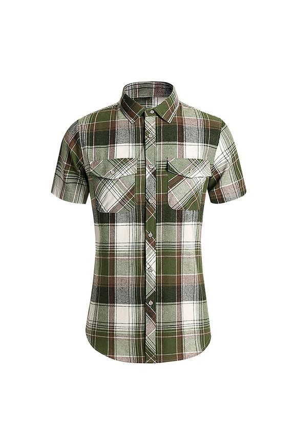 Men's Short Sleeve Plaid Western Shirt W/Pearl Snap-on Buttons