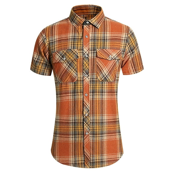 Men's Short Sleeve Plaid Western Shirt W/Pearl Snap-on Buttons