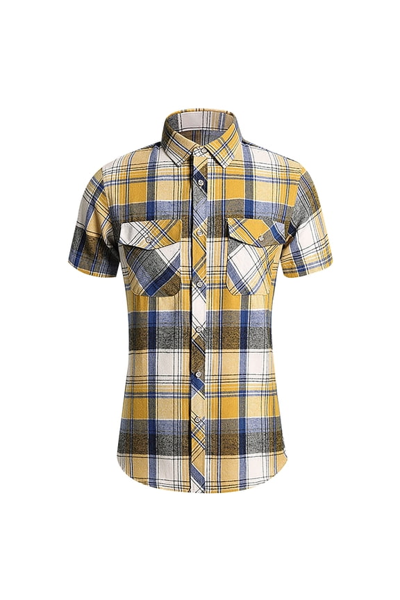 Men's Short Sleeve Plaid Western Shirt W/Pearl Snap-on Buttons