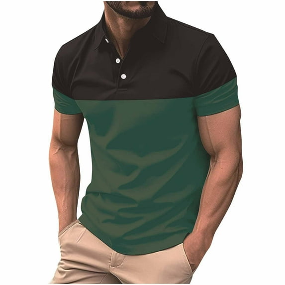 Men's Short Sleeve Polo Shirt 2025 Casual Polo T-Shirt Color Block Slim Fit Summer Breathable Lapel Golf Shirt