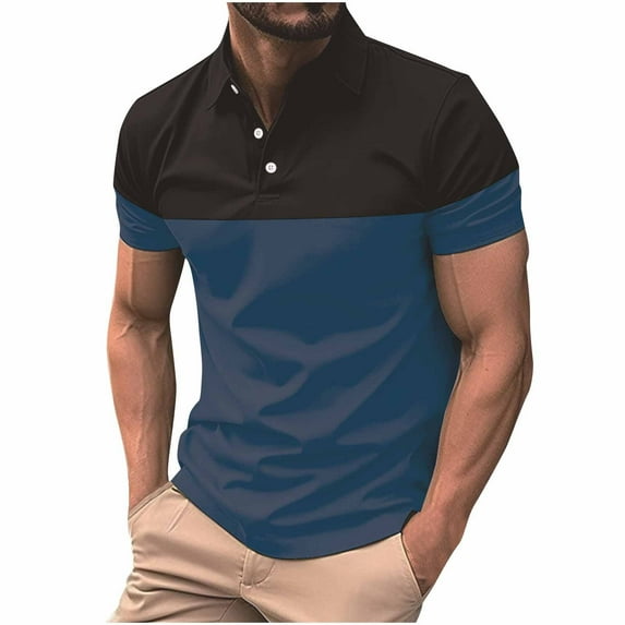 Men's Short Sleeve Polo Shirt 2025 Casual Polo T-Shirt Color Block Slim Fit Summer Breathable Lapel Golf Shirt