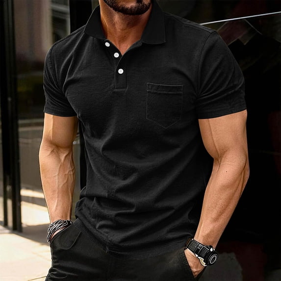 Men's Short Sleeve Polo Shirt Casual Cotton Golf Top Pocketed Breathable Daily Tee