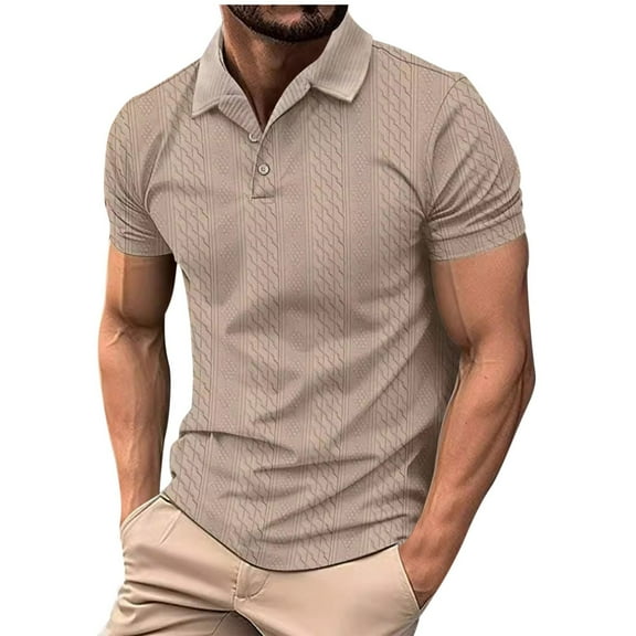 Men's Short Sleeve Polo Shirt Casual Regular Fit Knit Textured Stretch Golf Tee