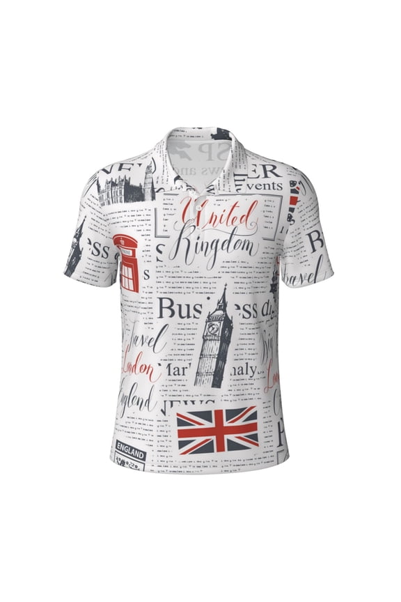 Men's Short Sleeve Polo Shirt Top Business Casual Breathable Golf Top, Uk And London British Vintage Newspaper