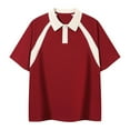 thumbnail image 1 of Men's Short Sleeve Polo Shirt V Neck Knit Top Casual Ribbed Shirt Loose Pullover, 1 of 5