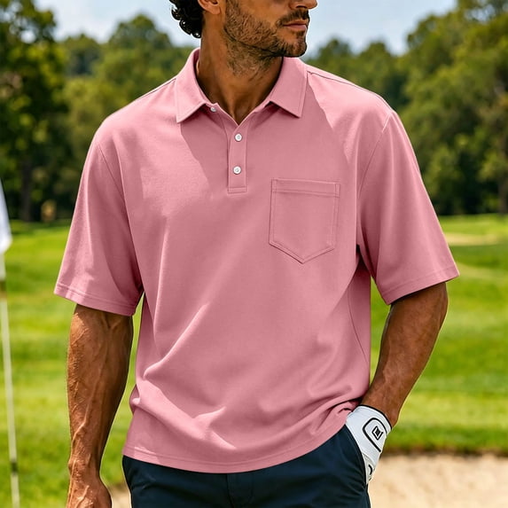 Men's Short Sleeve Polo Shirt with Chest Pocket, Relaxed Fit Breathable Business Casual Golf Tee for Men, 2XL