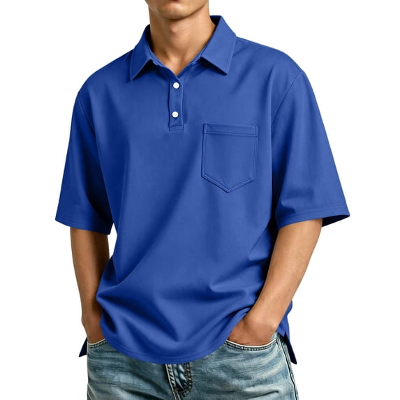 Men's Short Sleeve Polo Shirt with Chest Pocket, Relaxed Fit Breathable Business Casual Golf Tee for Men Blue S