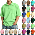 thumbnail image 1 of Men's Short Sleeve Polo Shirt with Chest Pocket, Relaxed Fit Breathable Business Casual Golf Tee for Men (Light Green,L), 1 of 9