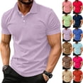 thumbnail image 1 of Men's Short Sleeve Polo Shirts 2026 Summer Casual Button Placket Collared Tops with Chest Pocket Golf Business Tees Light Purple XL, 1 of 5