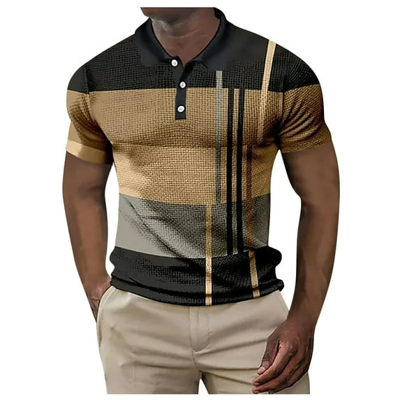 Men's Short Sleeve Polo Shirts Casual Golf Printed T-Shirts Summer Pullover Tennis T-Shirt Tops Khaki S