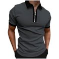 thumbnail image 1 of Men's Short Sleeve Polo Shirts Quarter-Zip Color Blocked Blouse Summer Casual Slim Fit Pullover, 1 of 5