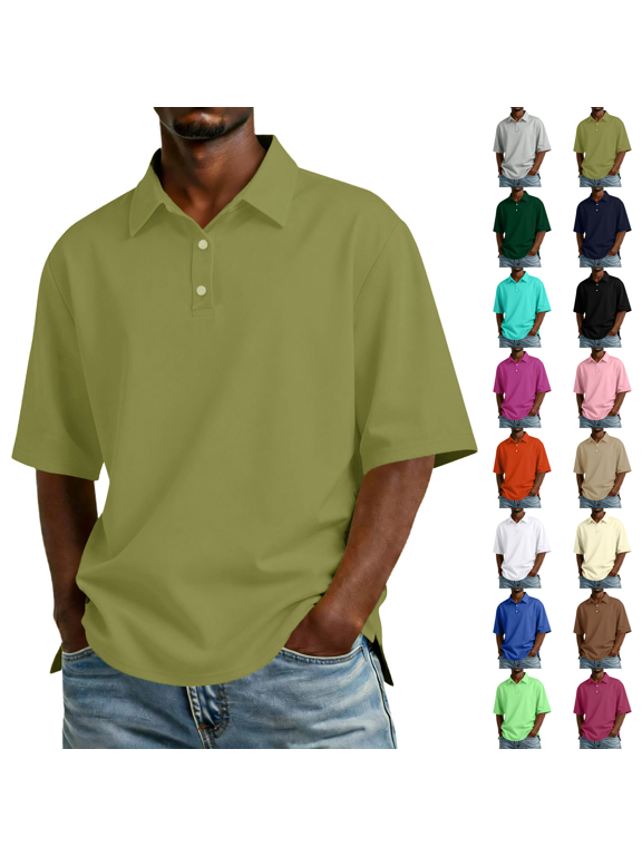 Men's Short Sleeve Polo Shirts Quick Dry Performance Golf Shirts Lightweight Breathable Collared Work Shirt Army Green 3XL