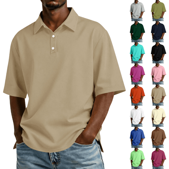 Men's Short Sleeve Polo Shirts Quick Dry Performance Golf Shirts Lightweight Breathable Collared Work Shirt Light Brown L