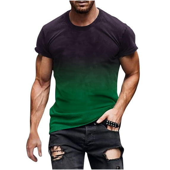 Men's Short Sleeve Polyester T Shirts Gradient Color Crew Neck Basic Tee Lightweight Beach Gym Casual Tops M-5XL (Large, Army Green)