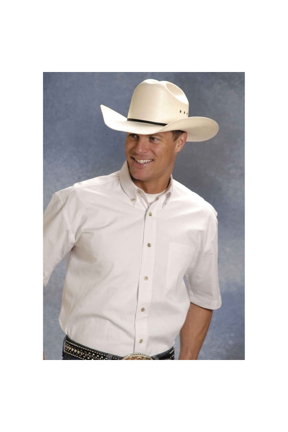 Men's Short Sleeve Poplin Shirt Solid Poplin Button Down Colla L, 0366